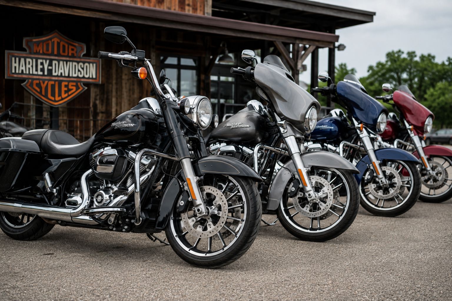 A group of motorcycles parked next to each other