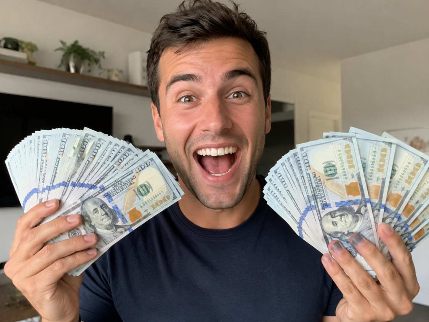 Happy seller after receiving cash for his motorcycle